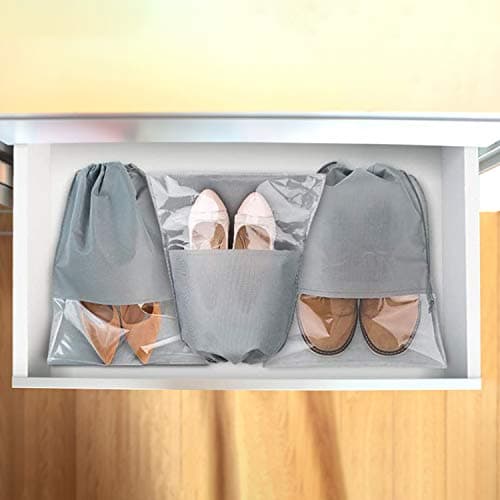15 PCS Travel Shoe Bag, Large Portable Drawstring Shoes Storage Bags Non-Woven Dust Proof Pouch Space Saving Organizer with Transparent Slot for Men Women Daily and Travel Use (White) — view 6