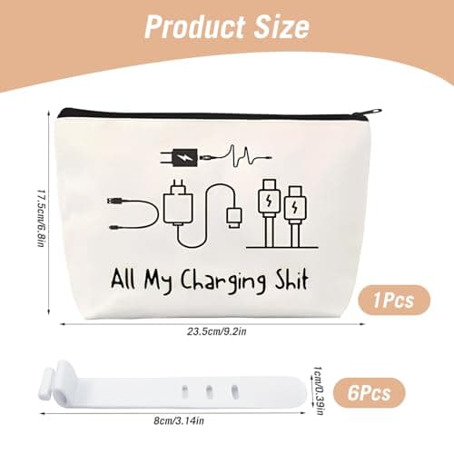 XMDROU Charging Cable Organizer Bag, Travel Pouch Make Up Bag All My Charging Stuff Travel Bags Funny Zippered Cable Storage for Women Men with 6 Silicone Cable Ties Gadget Organiser Gift — view 2