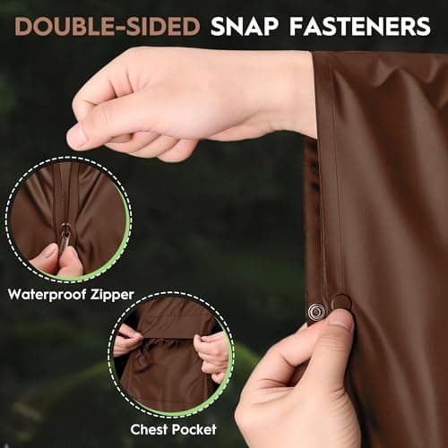 Bruvoalon 3-in-1 Rain Poncho with 1/4 Zip & Chest Pocket, Waterproof, Sunshade, Ground Mat for Adults & Youth Emergency, Brown, M — view 4