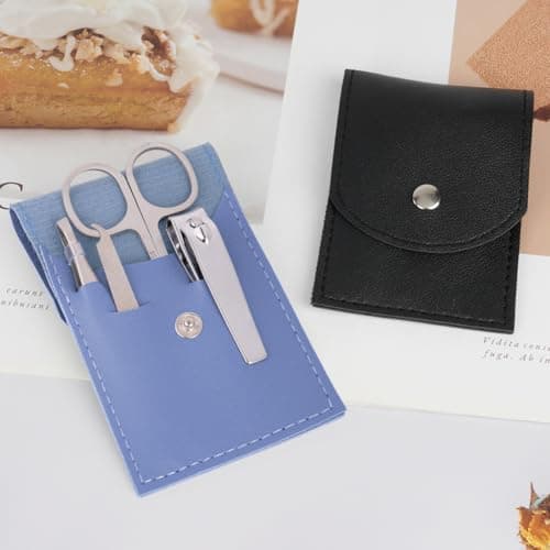 LOPHE Professional Manicure Set, 4pcs Portable Nail Clippers & Eyebrow Grooming Kit, Stainless Steel Nail Care Tools with Luxurious Leather Case for Travel & Home(Blue) — view 6