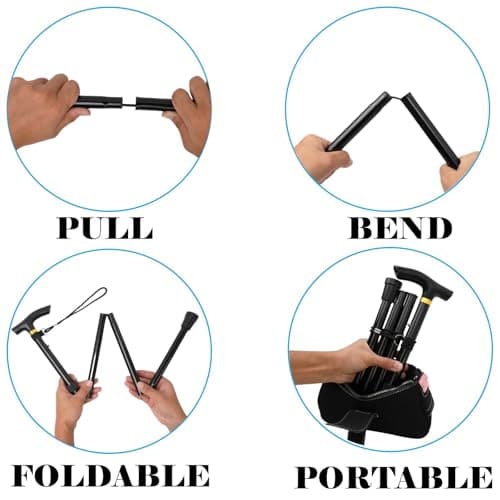 ZYWQ Walking Stick, Folding Lightweight Walking Stick Aluminum Metal Collapsible Travel Cane with Non-Slip Rubber Base for Men & Women-Black — view 5