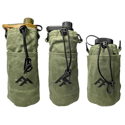 Forest Fundamentals Insulated Bottle Bag Pouch | Compatible with Grayl® Water Filters, 32oz Wide Mouth Bottles & Nesting Cups | Handmade Waxed Cotton Canvas & English Boiled Wool — view 2