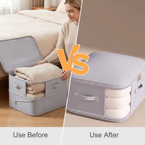 2Pack Compression Comforter Space Saving Bag - 2 Layer Moistureproof Storage Bags with Dual Zips Washable Polyester Mouldproof Organiser Bags 54 * 42 * 30cm for Bedding Duvet (Gray) — view 5