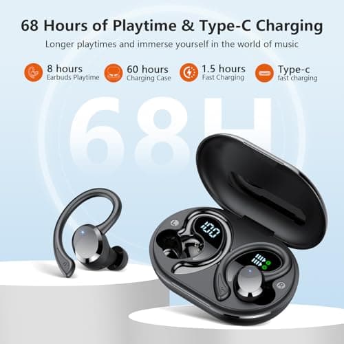 Wireless Earbuds Sport, New Bluetooth 5.4 Headphones with Earhooks, 68H Bluetooth Ear Buds with 4 ENC Noise Cancelling Mic, Earphones Dual LED Display, IP7 Waterproof Ear Buds for Sport/Gym/Running — view 2