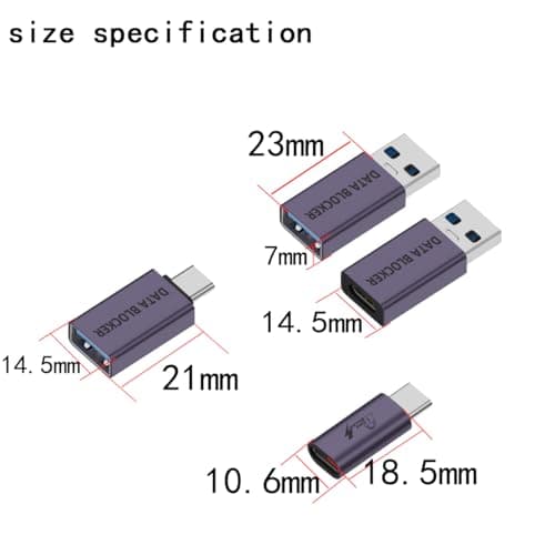 rgzhihuifz USB Data Blocker 4-Pack USB-C to A & A to C Charge-Only Adapters – Anti Juice Jacking, Safe Travel Charging, Hacking Proof 100% Guaranteed, USB C Data Blocker for Any USB Phone Charging — view 4