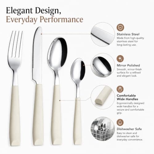 EXZACT 16pcs Cutlery Set Stainless Steel Wide Handles Serves 4 Cream — view 4