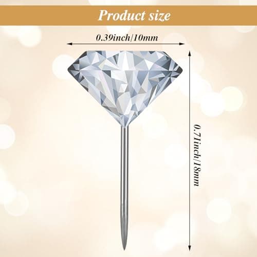 COMNICO Diamond Push Pins, 100 Pcs Clear Pushpins Stainless Steel Decorative Thumb Transparent Diamond Plastic Head Steel Pin for Office Map Calendar Art Painting — view 2