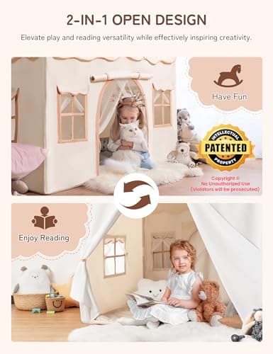 besrey 2-in-1 Kids Tent Indoor, Kids Play Tent, Tent for Kids-Beige — view 2