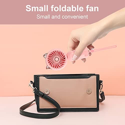 Gukasxi Mini Handheld Fan Portable Mini Hand Held Fans Foldable Small USB Fan with Rechargeable Battery, 3 Speed Personal Small Desk Fans for Office Indoor Outdoor Travel Makeup (Pink) — view 5