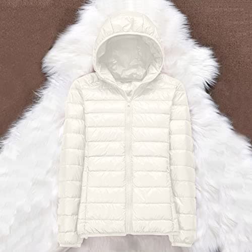 Womens Winter Lightweight Puffer Jacket with Hood Warm Short Packable Women Quilted Jacket Transitional Padded Down Jacket for Ladies Lined for Hiking Travel Plus Size Thin Jacket Down White — view 3