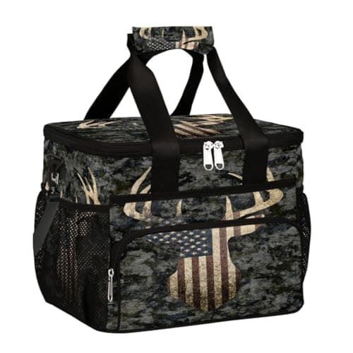 Camouflage Camo Deer American Flag Soft Cooler Bag Insulated Lunch Box for Men & Women, Large Leakproof Lunch Bag Portable Beach Cooler for Work, Picnic, Road Trips,Fishing, Travel, Camping,A-13