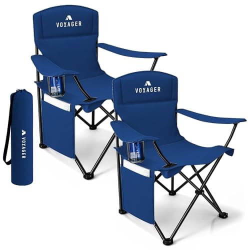 Voyager Folding Camping Chair 2-Pack, Lightweight with Pocket and Drinks Holder, Holds up to 120kg Each, Easy to Transport, Foldable Outdoor Chair Set - Navy