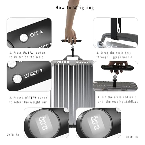 CAMRY Digital Luggage Scale Portable 50Kg Capacity Backlit LCD Overload Alert & Target Weight Battery Included, Black — view 3
