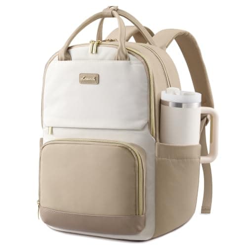 LOVEVOOK Laptop Backpack for Women with Secure Side Tumbler Holders, 15.6 inch Travel Work Rucksack for Ladies, Waterproof Large School Bag with Sturdy Handle, Chic Casual Daypack for College Teacher