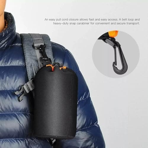 Yangers 4-Pack Camera Lens Pouch Set Case– Thick 4mm Neoprene with Soft Velvet Lining – Water-Resistant Drawstring Bags with Carabiner & Belt Loop – S/M/L/XL for DSLR & Mirrorless Lenses — view 3