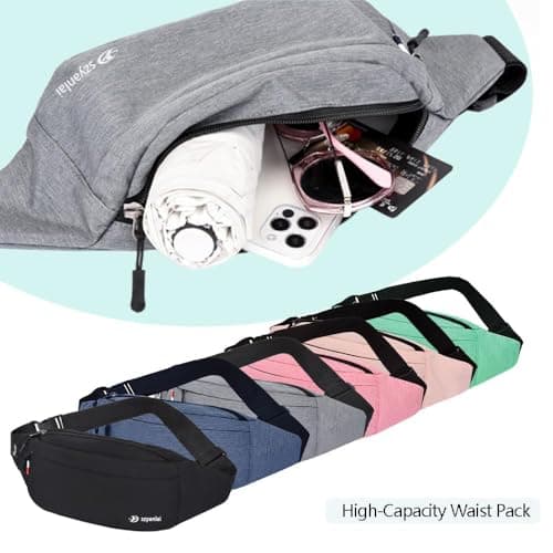 Bum Bag for Ladies Women Men Girls Bumbags Waist Fanny Pack with Headphone Jack and Adjustable Belt for Sport Running Hiking Jogging (Light Pink) — view 6