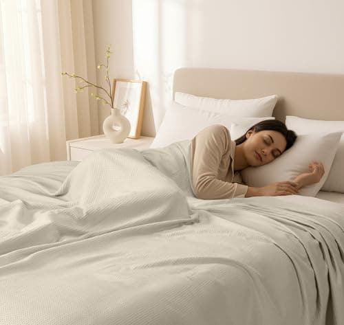 Utopia Bedding Waffle Weave Summer Blanket, (Khaki, Throw -127x152 cm) — view 5