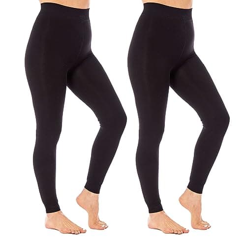 Heatwave Pack of 2 Women's Leggings Velvet Plush Thermal Fleece Lined High Waist Stretchy Comfortable Cosy Soft Feel All Day Comfort Winter, L/XL Black