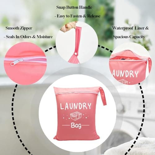 MSLSOZ 2 Laundry Travel Bags, Wet Clothes Bag with Snap Handle, Travel Laundry Bags for Dirty Clothes with Zipper, Suitable for Family, Swimming, Fitness, Dormitory (Black + Pink). — view 3