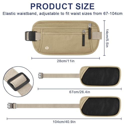 Aucuu Travel Money Belt with RFID Blocking, Ultra-Thin Passport Holder for Travel, Waist Pack Anti Theft, Hidden Travel Wallet Under Clothes to Protect Cash, Credit Cards Passport for Women, Men — view 2