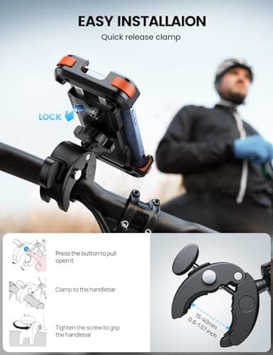 Lamicall Motorcycle Phone Holder Bike - Motorbike Phone Mount, Bike Phone Holder with Quick Release Handlebar Clamp for iPhone 17 16 15 14 Pro Max Plus Air, 13 12 11 Pro Max Mini, X, 4.7-6.8” - Orange — view 4