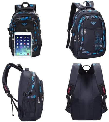 SOMBLG Boys Backpack Student Kids Bookbags Durable School Bags Big Heavy Duty Travel Waterproof (4-Black) — view 3