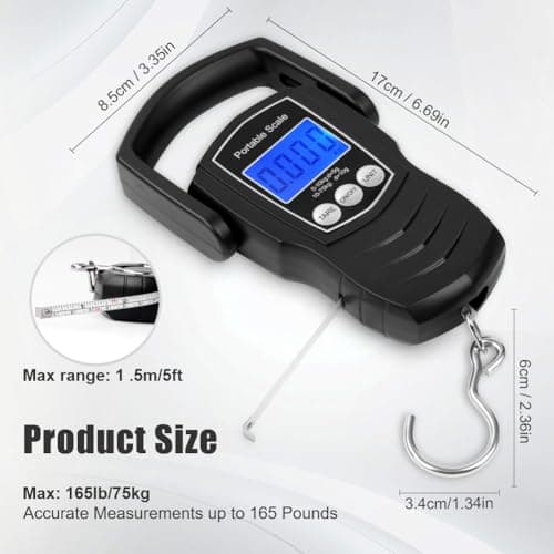 Flintronic Portable Luggage Scale, 165lb/75kg Digital Luggage Scale, Fish Scale with Measuring Tape Ruler, Backlit LCD Display, Hanging Weighing Scale for Family Travel Shopping Fishing — view 2