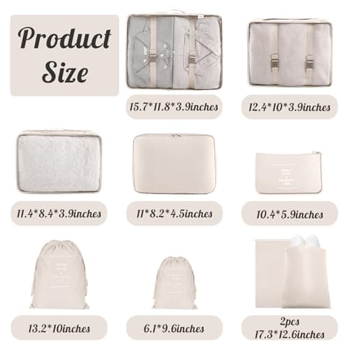 Packing Cubes for Suitcases, MOFELON 9 PCS Packing Cubes for Backpack, Luggage Suitcase Organiser Bags, Travel Essentials Bag for Clothes Shoes,Travel Accessories (Beige) — view 2