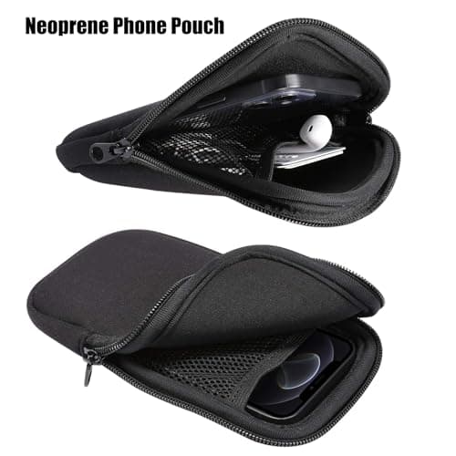 GIEEU Neoprene Phone Pouch,Mobile Phone Sleeve Case with Zipper,Mobile Bag with Neck Lanyards Straps,Universal Shock Phone Sock,Black — view 3