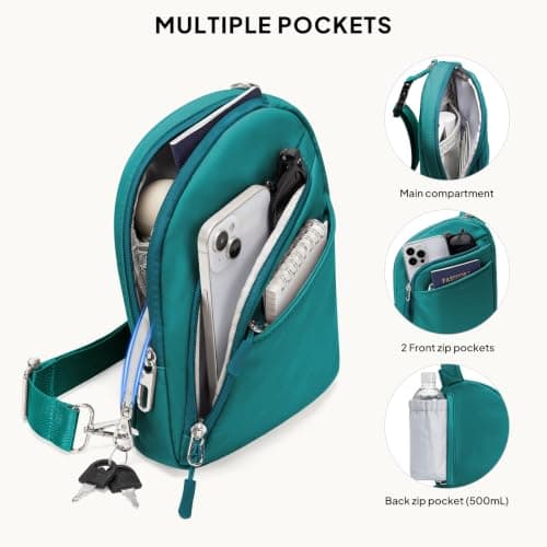 TOPEAST Anti Theft Crossbody Bags for Women Men, Small Sling Crossbody Bag Travel Purse Shoulder Wallet with RFID Blocking, Teal, S, Anti-theft Crossbody Travel Bag for Women & Men — view 6
