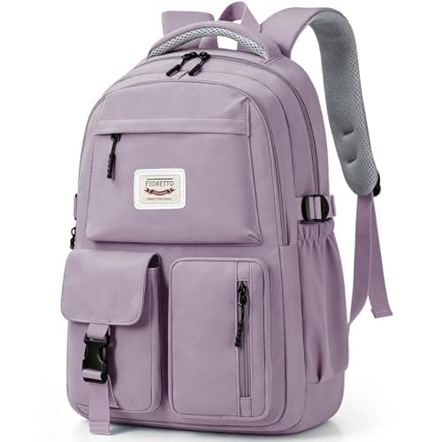 FIORETTO Lightweight School Backpack Womens, Cute School Bag for Teenager Girls, 15.6 Laptop Rucksack Backpack for School Casual Daypacks Travel Backpack for College Work Purple 25L