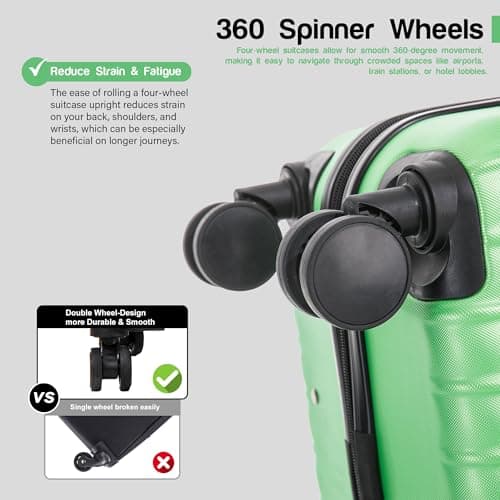 Aerostar 20” Lightweight Small Hard Suitcase Cabin Hand Luggage 4 Spinner Wheels Carry On 55x35x20 | Accepted on All Airlines easyjet, RyanAir, British Airways, Emirates & More (Green, 35 Litre) — view 5