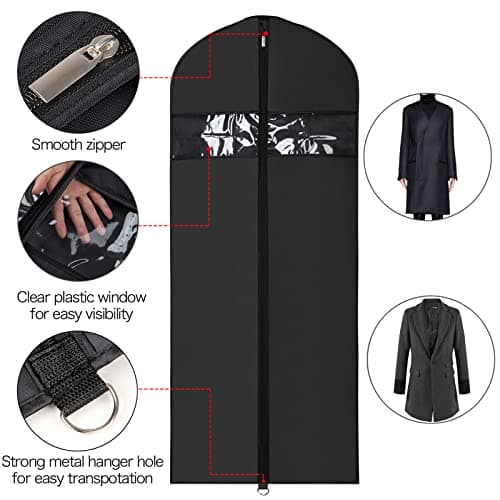 Univivi Garment Bags for Dresses 60 inch Dress Cover Bags Black, Set of 3 — view 3