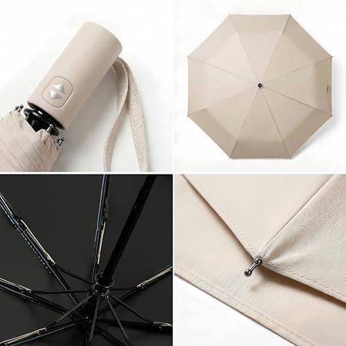 BAODINI Small UV Protection Travel Umbrella Compact for Rain and Sun UPF 50+ Windproof Portable 42 inch Umbrella for Women and Men Beige — view 4