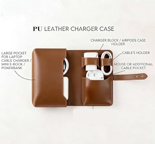 DUWUZEST Vintage Pu leather Electronic organizer travel case,cord organizer travel, Leather charger shortage for essentials mouse, adapter, cables (vintage brown) — view 5