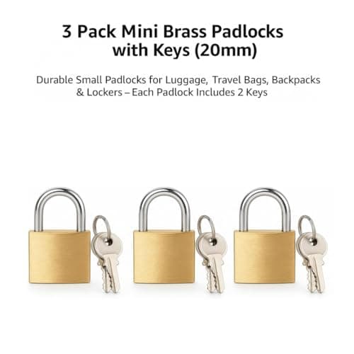 1Above 3 Pack Mini Brass Padlocks with Keys (20mm) – Durable Small Padlocks for Luggage, Travel Bags, Backpacks & Lockers – Each Padlock Includes 2 Keys — view 6