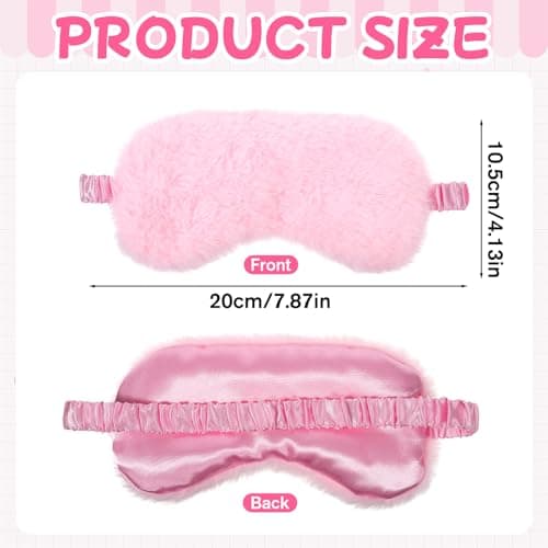 2 Pcs Plush Eye Mask, Soft Sleeping Blindfold Eye Cover Comfortable Satin Back New Faux Fur Nap Eyes Cover Cute Fluffy Furry Sleeping Blindfold for Men Women Plane, Game, Travel Nap (Pink) — view 2