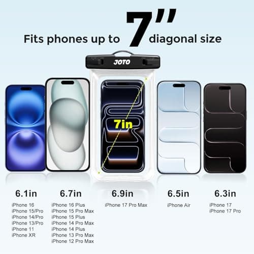 JOTO 2 Pack Waterproof Phone Pouch Cellphone Dry Bag Case for iPhone 17 Air 16 15 14 13 12 Pro Plus Max XR X 8 7 6S SE, Galaxy S23 S22 S22+ S21 up to 7" -Clear — view 4
