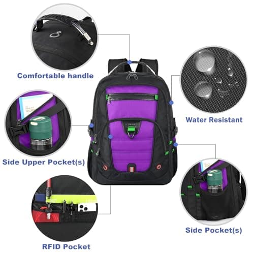 Z-MGKISS Women's 52L Anti-Theft Travel Backpack, 17.3" TSA-Approved Laptop Compartment, Water-Resistant Business College Daypack, Gifts for Teacher Nurse, Purple — view 4