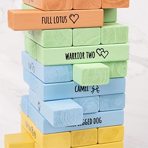 Myga Yoga Tumbling Tower - Childrens Wooden Stacking Block Game with 60 Yoga Poses for Exercise & Mindfulness - Educational Building Toy for Kids, Yogis & Family — view 6
