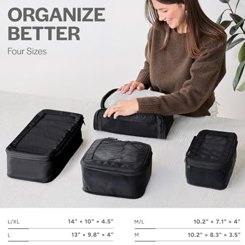 Aerotrunk Compression Packing Cubes for Suitcases - Double Zipper Compression Luggage Organizers - Washable Travel Packing Cubes (4-Pack, Black) — view 3