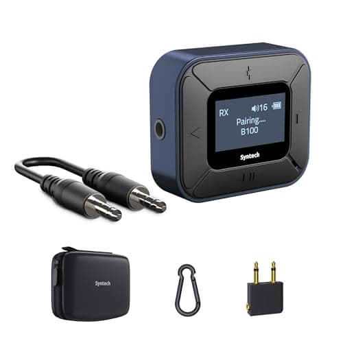 Syntech Airplane Bluetooth Transmitter Receiver for Airpods or Headphones, LED Display Dual Pairs Low Latency Wireless Bluetooth 5.3 Audio Adapter with Dual 3.5mm AUX Adapter for Flight Car Blue