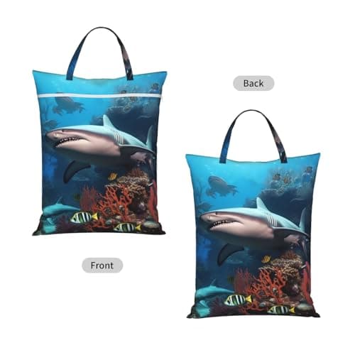 Submarine Shark Coral Travel Laundry Bag With Handle, 2pcs Large Waterproof Dirty Clothes Bags With Zipper, Foldable Swimsuit Workout Bag Washable Wet Clothes Storage Organizer For Dorm — view 2