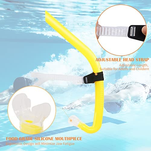 FalinLego Swim Snorkel for Lap Swimming, Swim Training Snorkel Front Mounted Training Gear with Comfortable Head Pads and Food-Grade Silicone Mouthpiece for Pool Open Water, Adult (Yellow) — view 3