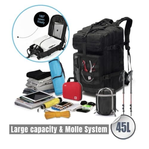 HANWELL 45L Military Tactical Backpack with 3 Flag Patches, Day Bug Out Bag — view 3