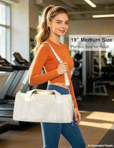 Gym Bag for Women,Pu Leather Handle,Dry Wet Separated with Shoe Compartment & Wet Pocket,Waterproof Duffle Bag for Travel Sports Fitness Workout Athletic (Beige,19"-Medium) — view 6