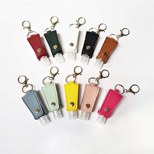 SAKEIOU Clear Empty Bottle Hand Sanitizer Container with Faux Leather Keychain Holder Refillable Bottle White — view 3