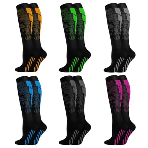 6-Pack Compression Socks for Women & Men,Elastic Support Stockings, GraduatedSupport, Medical Compression Socks, Non-Slip Breathable Flight Socks, Ideal for Running, Sports, Travel (Colorful, S/M)