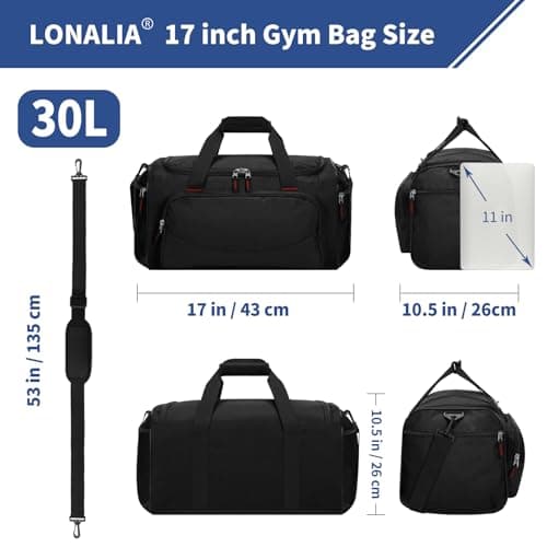 LONALIA Small Holdall Bag 30L, Gym Duffle Bag, Black — view 2
