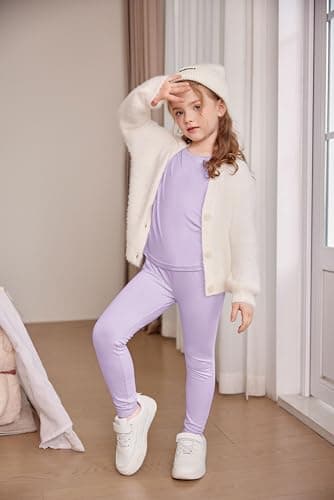 Arshiner Girls Thermal Underwear Set Children's Purple Fleece Thin Base Layers Winter Warm Long Sleeve Shirts and leggings 7-8 Years — view 5